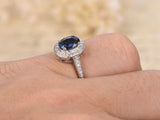 1.5ct Oval Blue Sapphire Engagement Ring 14k White Gold Finish Floral Solitaire