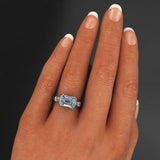 Bezel Set Trilogy Engagement Ring 1.6ct Emerald Cut Diamond 14k WhiteGold Finish