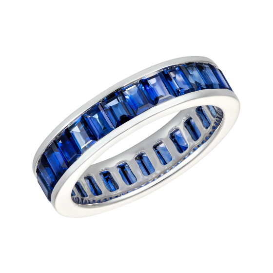 5.5Ct Emerald Cut Blue Sapphire Full Eternity Wedding Band 14K White Gold Finish