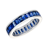 5.5Ct Emerald Cut Blue Sapphire Full Eternity Wedding Band 14K White Gold Finish