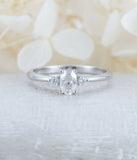 1ct Oval Cut Diamond Engagement Ring Minimalist Trilogy 14k White Gold Finish