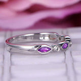 1.2ct Marquise Cut Purple Amethyst Wedding Band Half Eternity 14k WhiteGold Over