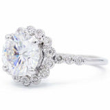 2.95ct Round Diamond Engagement Ring Milgrain Floral Halo 14k White Gold Finish