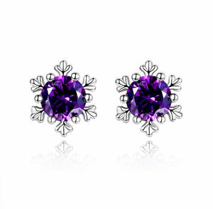 1ct Stud Earrings Round Cut Purple Amethyst Snowflake 14k White Gold Finish