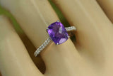 1.8ct Cushion Purple Amethyst Engagement Ring Diamond Accents 14k WhiteGold Over