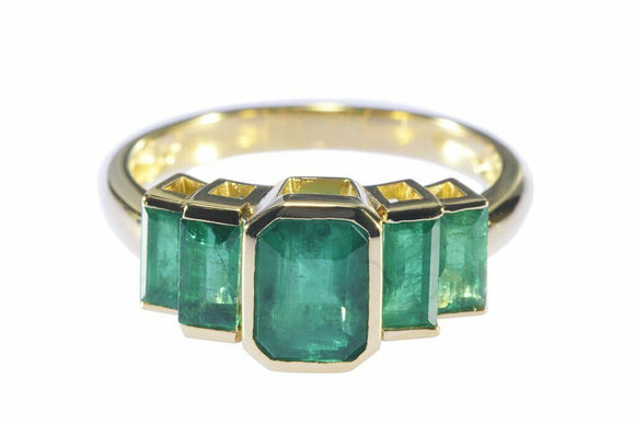 2.2ct Green Emerald Cut Engagement Ring Five Stone Solitaire 14k YellowGold Over