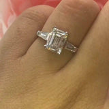 2Ct Emerald Cut Diamond Trilogy Solitaire Engagement Ring 14K White Gold Finish