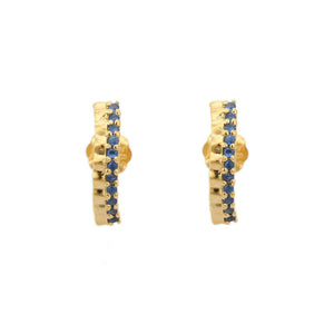 1ct Drop Earrings Round Cut Blue Sapphire Vertical Bar 14k Yellow Gold Finish