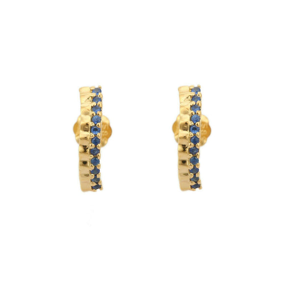 1ct Drop Earrings Round Cut Blue Sapphire Vertical Bar 14k Yellow Gold Finish