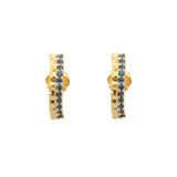 1ct Drop Earrings Round Cut Blue Sapphire Vertical Bar 14k Yellow Gold Finish