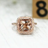 4Ct Cushion Cut Morganite Diamond Dual Halo Engagement Ring 14K Rose Gold Finish