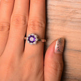 1ct Round Purple Amethyst Floral Solitaire Engagement Ring 18k White Gold Finish