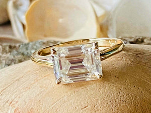 2.2ct Engagement Ring Emerald Cut Diamond Solitaire Promise 14k Yellow Gold Over