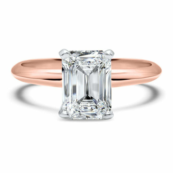 1.6ct Emerald Cut Diamond Solitaire Wedding Engagement Ring 14k Rose Gold Finish