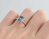 2ct Emerald Cut London Blue Topaz Engagement Ring Diamond Halo 14k RoseGold Over