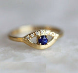 0.6ct Round Cut Blue Sapphire Engagement Ring 14k Yellow Gold Over Unique Design