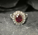 2.4ct Oval Cut Pink Ruby Vintage Inspired Halo Ring 14k White Gold Finish