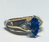 2ct Engagement Ring Marquise Cut Blue Sapphire Wide Trilogy 14k Yellow Gold Over