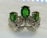 5ct Engagement Ring Oval Cut Green Emerald Crown Tiara 14k White Gold Finish