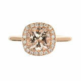 1.2ct Cushion Cut Peach Morganite Engagement Ring Halo 14k Rose Gold Finish