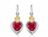 2ct Drop Earrings Heart Cut Pink Ruby Twist Heart 14k White Gold Finish