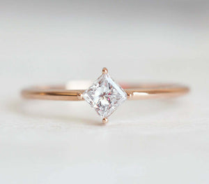 0.5ct Princess Cut Diamond Engagement Ring 14k Rose Gold Over Minimalist Promise