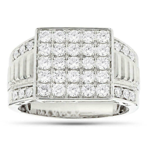 5.5ct Round Cut Diamond Five Row Cluster Men Engagement Ring 14K White Gold Over