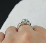 2.2ct Round Cut Blue Aquamarine Bridal Set Engagement Ring 14k White Gold Finish