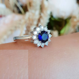 1ct Round Cut Blue Sapphire Engagement Ring 14k White Gold Finish Halo Cluster