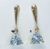 1ct Drop Earrings Trillion Cut Blue Aquamarine Vertical Bar 14k WhiteGold Finish