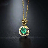 2ct Green Emerald Pendant with Chain Oval Cut Crescent Star 14k Yellow Gold Over