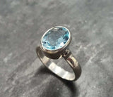 2.1ct Oval Cut Blue Aquamarine Bezel Set Solitaire Ring 14k White Gold Finish