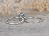 2Ct Round Cut Blue Aquamarine Diamond Bridal Set Ring Band 14K White Gold Finish