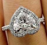 4.5ct Heart Diamond Hidden Halo Solitaire Engagement Ring 14K White Gold Over