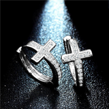 2Ct Round Brilliant Cut Diamond Cross Design Hoop Earrings 14K White Gold Finish