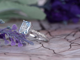 1ct Emerald Cut Blue Aquamarine Diamond Accent Solitaire Ring 14k WhiteGold Over