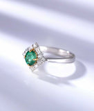 1.5ct Oval Cut Green Emerald Engagement Ring Diamond Halo 18k White Gold Finish