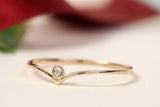 Dainty Minimalist Engagement Ring 0.09ct Round Cut Diamond 14k YellowGold Finish