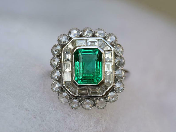 6ct Engagement Ring Green Emerald Cut Milgrain Halo Cocktail 14k White Gold Over