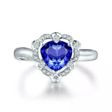 2.4ct Engagement Ring Heart Cut Blue Sapphire Split Halo 14k White Gold Finish