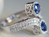 4ct Engagement Ring Pear Cut Blue Sapphire Cocktail Bypass 14k White Gold Finish