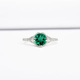 0.35ct Round Cut Green Emerald Solitaire Round Accent Ring 14k White Gold Finish