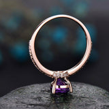 1.4Ct Pear Cut Purple Amethyst Diamond Accent Promise Ring 14K Rose Gold Finish