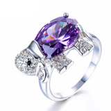 2ct Oval Cut Purple Amethyst Engagement Ring 14k White Gold Over Elephant Design