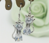 3Ct Pear Cut VVS1 Diamond Kitten Cat Design Drop Earrings 14K White Gold Finish