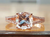 2ct Cushion Cut Peach Morganite Split Shank Engagement Ring 14k Rose Gold Over