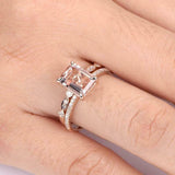 2.5ct Emerald Cut Peach Morganite Engagement Ring Bridal Set 14k RoseGold Finish