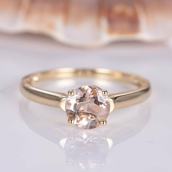 1ct Round Cut Peach Morganite Solitaire Engagement Ring 14k Yellow Gold Finish