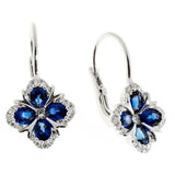 2ct Oval Cut Blue Sapphire Halo Flower Drop Earrings Women 14k White Gold Finish