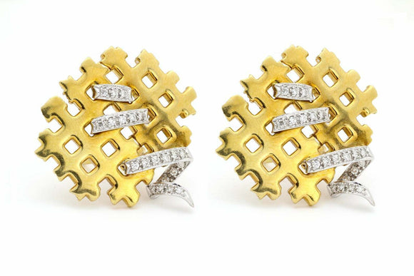 1ct Round Cut VVS1D Diamond Mesh Stylish Stud Earrings 14k Yellow Gold Finish